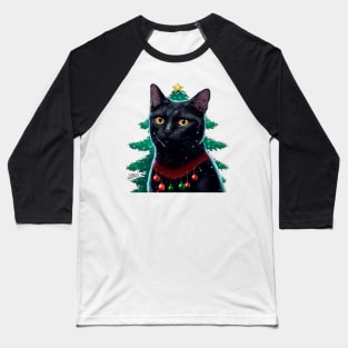 Meowy Christmas Black Cat Baseball T-Shirt